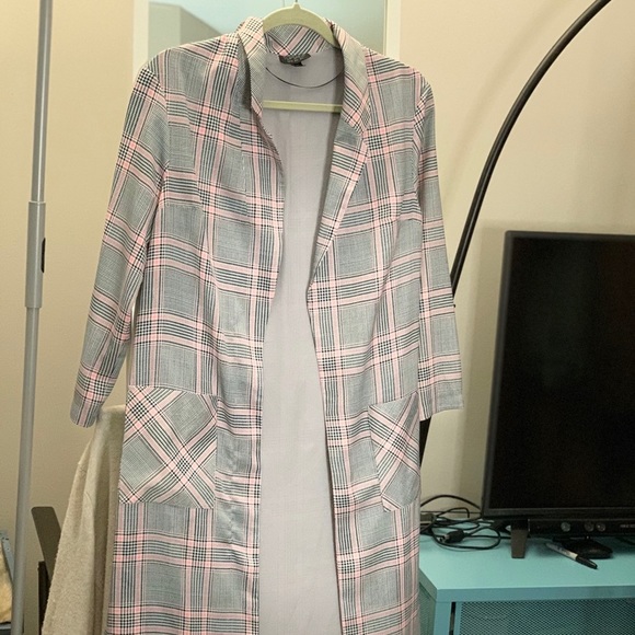 Topshop Checked Duster Coat Size 0 Open Front Lightweight ✅ - Picture 5 of 8
